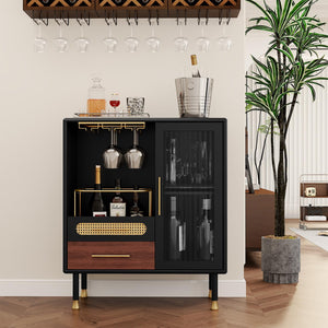 Modern Coffee Bar Cabinet with Wine Glass Rack