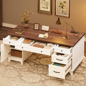 60-Inch Executive Desk with File Drawers & Charging Station