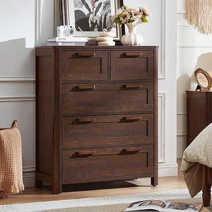 5-Drawer Farmhouse Wood Dresser with Deep Drawers