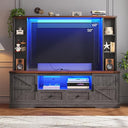 Farmhouse TV Stand with LED Lights & Power Outlets