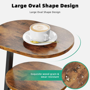 Oval End Table with Metal Frame & 3-Tier Storage