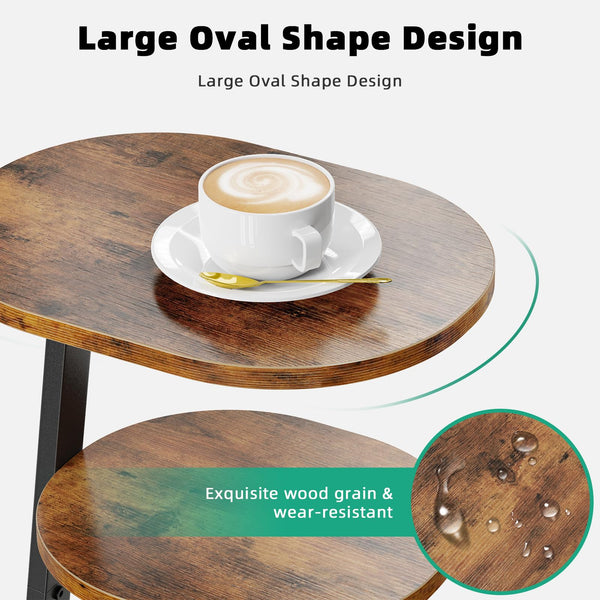 Oval End Table with Metal Frame & 3-Tier Storage
