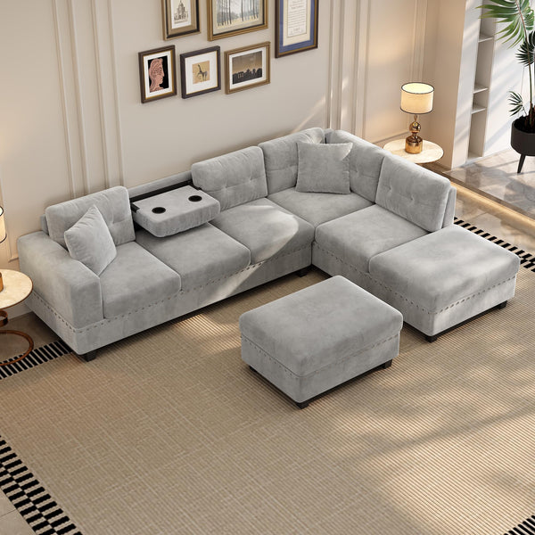 L-Shaped Sectional Sofa with Storage Ottoman & Reversible Chaise