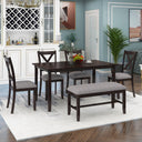 6-Piece Farmhouse Dining Table Set with Bench and Cushioned Chairs