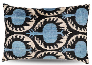 Velvet Throw Pillow 16" x 24" | Blue & Black Circular Pattern