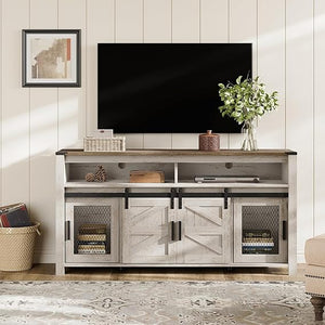 Farmhouse TV Stand with Sliding Barn Doors