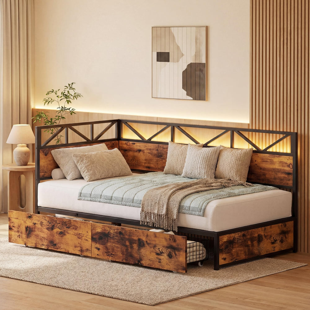 Twin Daybed with Storage Drawers, Charging Station & LED Lights
