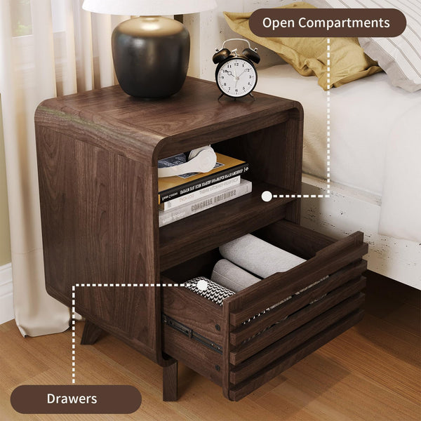 Fluted End Table with Drawer and Open Shelf
