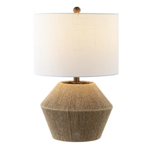 Brown Rope Coastal Rustic Table Lamp with White Linen Drum Shade