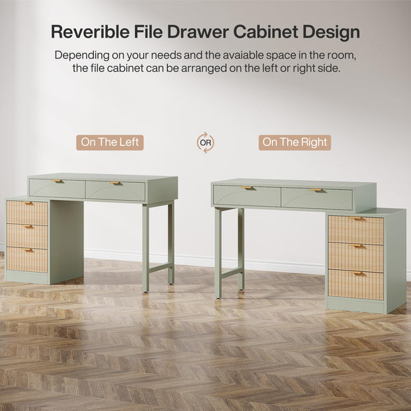 Computer Desk with 5 Drawers & Reversible Storage Cabinet