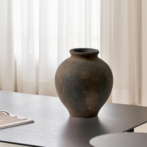 Brown Ceramic Oval Vase – Zen Farmhouse Decorative Flower Vase