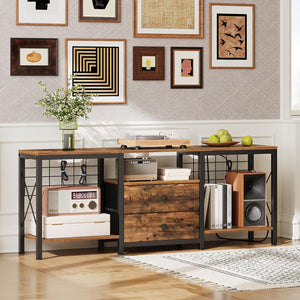 TV Stand with Power Outlet, Fabric Drawers & Cable Management