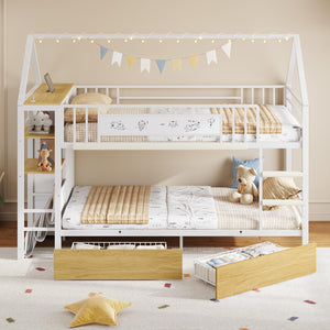 Twin Low Bunk Bed with Storage Drawers & House Design
