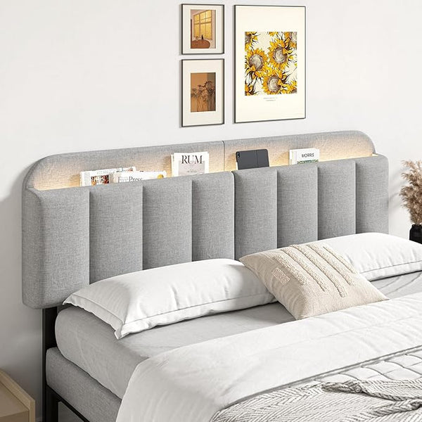 Adjustable Linen Headboard with RGB LED & Storage – Full/Queen/King