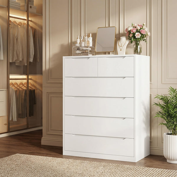 6-Drawer Tall Wooden Dresser – Modern Chest of Drawers for Bedroom