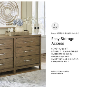 6-Drawer Bedroom Dresser – Hardwood & Hickory Veneer, Light Brown