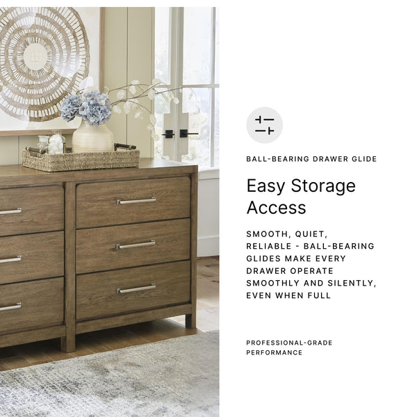 6-Drawer Bedroom Dresser – Hardwood & Hickory Veneer, Light Brown