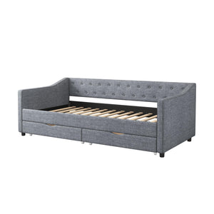 Upholstered Daybed with Storage Drawers | Linen Sofa Bed Twin & Full