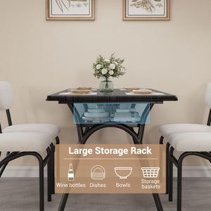 5-Piece Dining Table Set with 4 Boucle Chairs & Storage Shelf