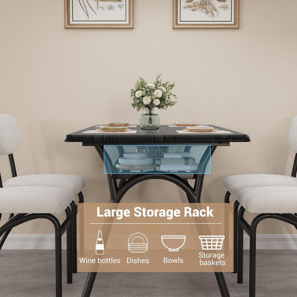 5-Piece Dining Table Set with 4 Boucle Chairs & Storage Shelf