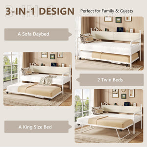 Twin to King Daybed with Pop-Up Trundle and Charging Station