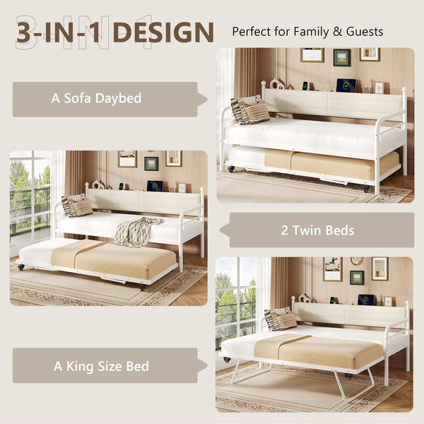 Twin to King Daybed with Pop-Up Trundle and Charging Station