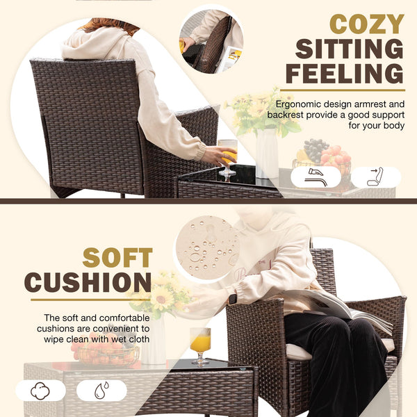 4-Piece Outdoor Patio Furniture Set – Rattan Wicker Chairs with Table