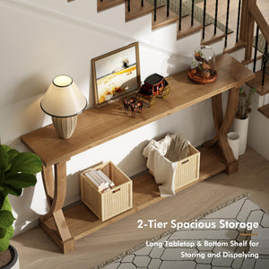 Solid Wood Farmhouse Console Table 63 Inch