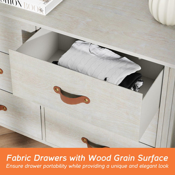 6-Drawer Dresser with Fabric Drawers – Off White