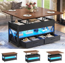 Lift Top Coffee Table with Storage, Drawers & LED Light
