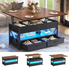 Lift Top Coffee Table 4-in-1 with Storage & LED Light