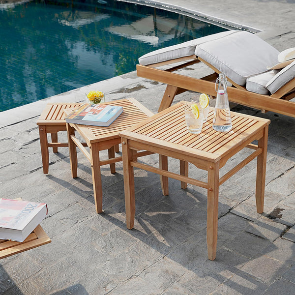 Teak Nesting Side Tables Set of 3 – Outdoor Patio Accent Tables
