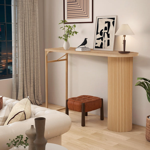 55" Fluted Wood Bar Table with Metal Frame
