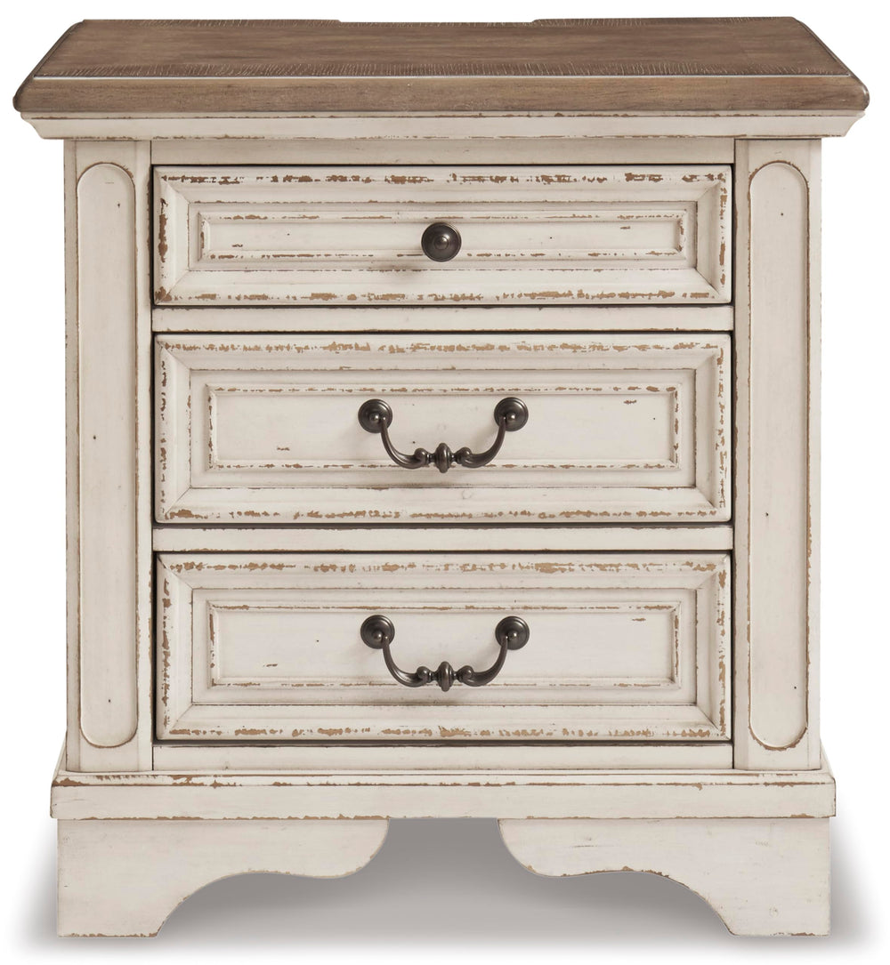 Chipped White Nightstand with Drawers & USB Charging