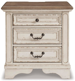Chipped White Nightstand with Drawers & USB Charging