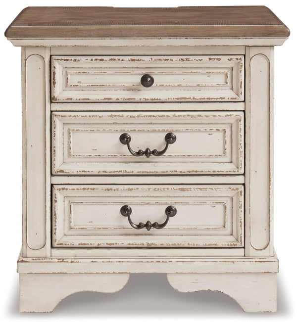 Chipped White Nightstand with Drawers & USB Charging