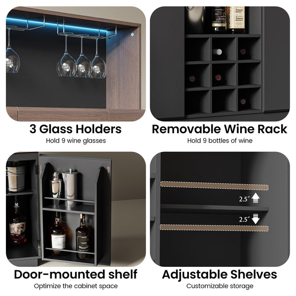 Wine Cabinet with LED Lights & Charging Station