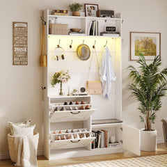 5-in-1 Entryway Hall Tree with Bench, Shoe Storage & LED Light