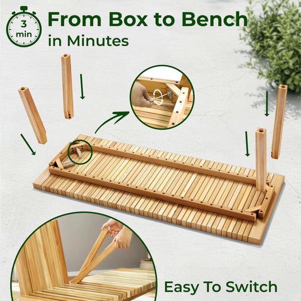 Convertible Acacia Wood Outdoor Bench