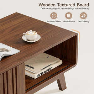 Mid-Century Modern Coffee Table with Sliding Cabinet Door
