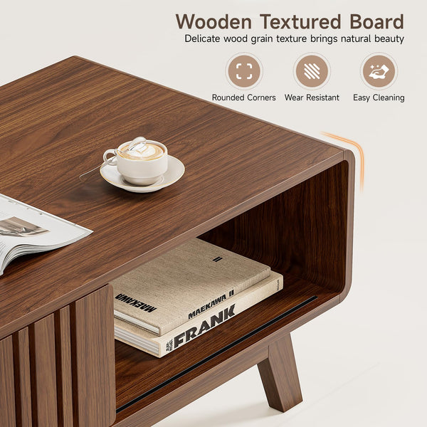 Mid-Century Modern Coffee Table with Sliding Cabinet Door