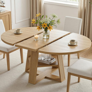 Extendable Round Dining Table with Storage Shelf – Seats 4 to 8
