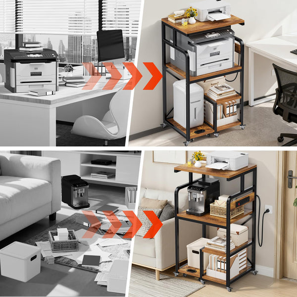 4-Tier Rolling Printer Stand with Power Outlets