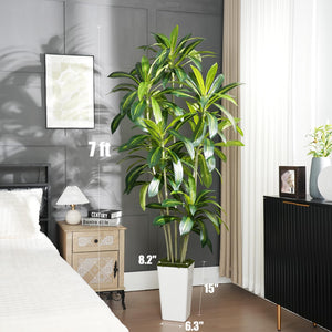 Tall Artificial Dracaena Tree with White Planter