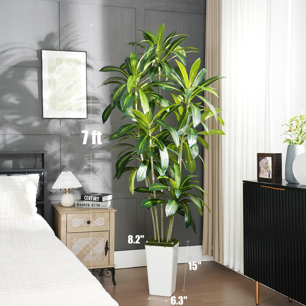 Tall Artificial Dracaena Tree with White Planter
