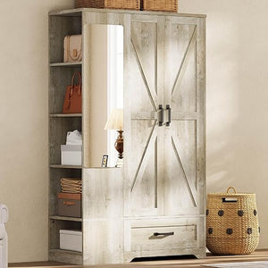 70" Wardrobe with Mirror, 2 Doors, Drawer & Side Shelves