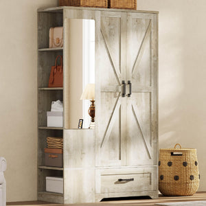 Armoire Wardrobe Closet with Mirror, 2 Doors, Drawer & Shelves – 70"