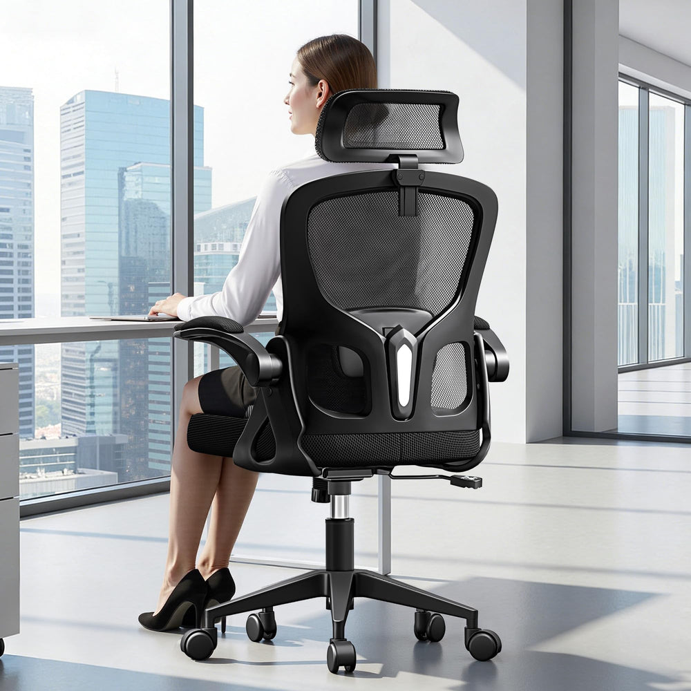Ergonomic Mesh Office Chair with Flip-Up Arms & Adjustable Lumbar Support