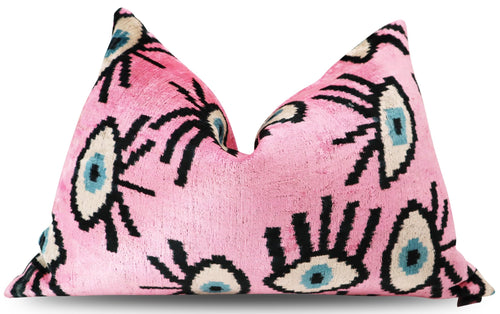 Pink Evil Eye Velvet Throw Pillow 16" x 24"