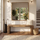 59-Inch Solid Wood Farmhouse Entryway Bench with Open Shelf